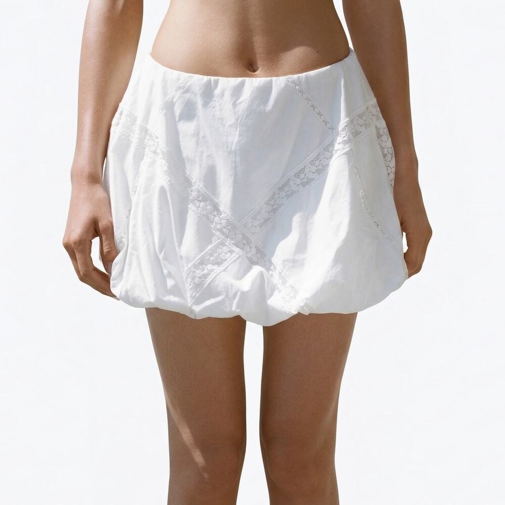 Zara 7200/405/250 Skirt/Skort Womens S White Cotton Mid-rise Buble Mini